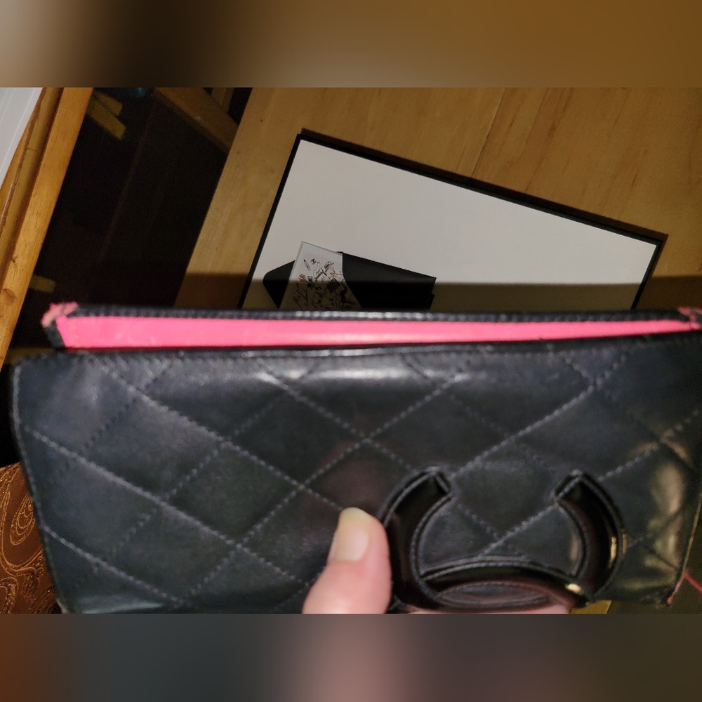😍1daySALE! CHANEL Cambon Quilted Long Wallet black hot pink - Picture 5 of 11